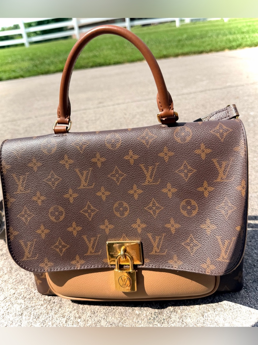 Louis Vuitton Brown Monogram Marignan Canvas Satchel with Tan Trim